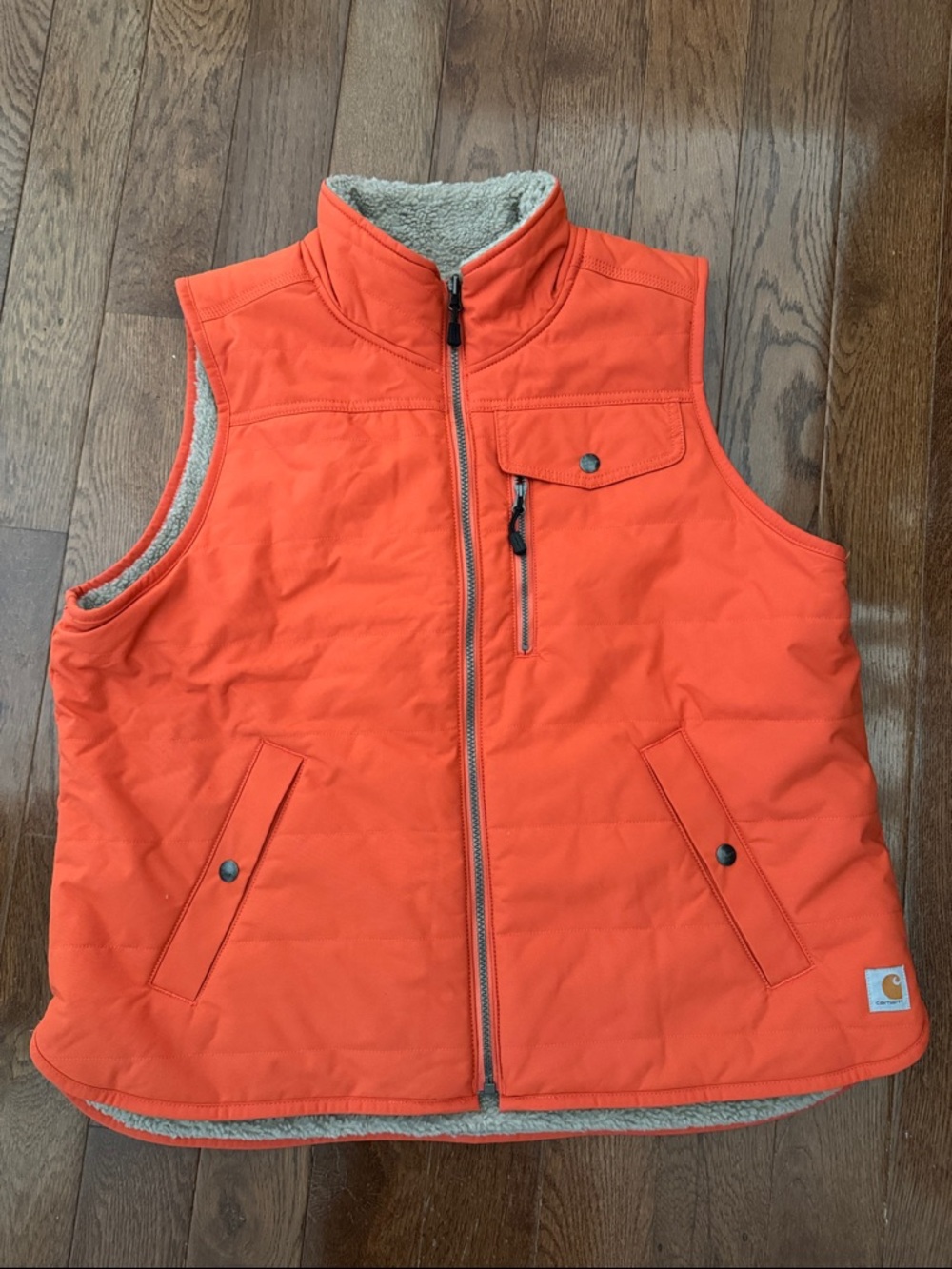 Carhartt reversible orange and gray Sherpa vest